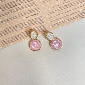 Elegant Pink and White Dangle Earrings